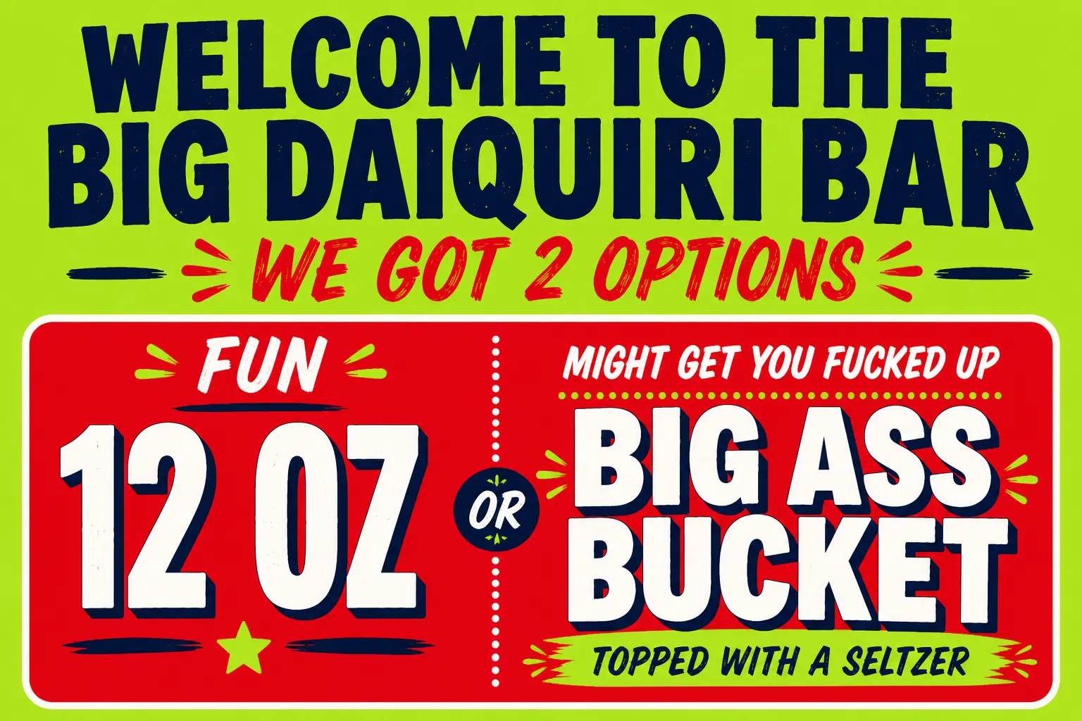 Daiquiri size chart